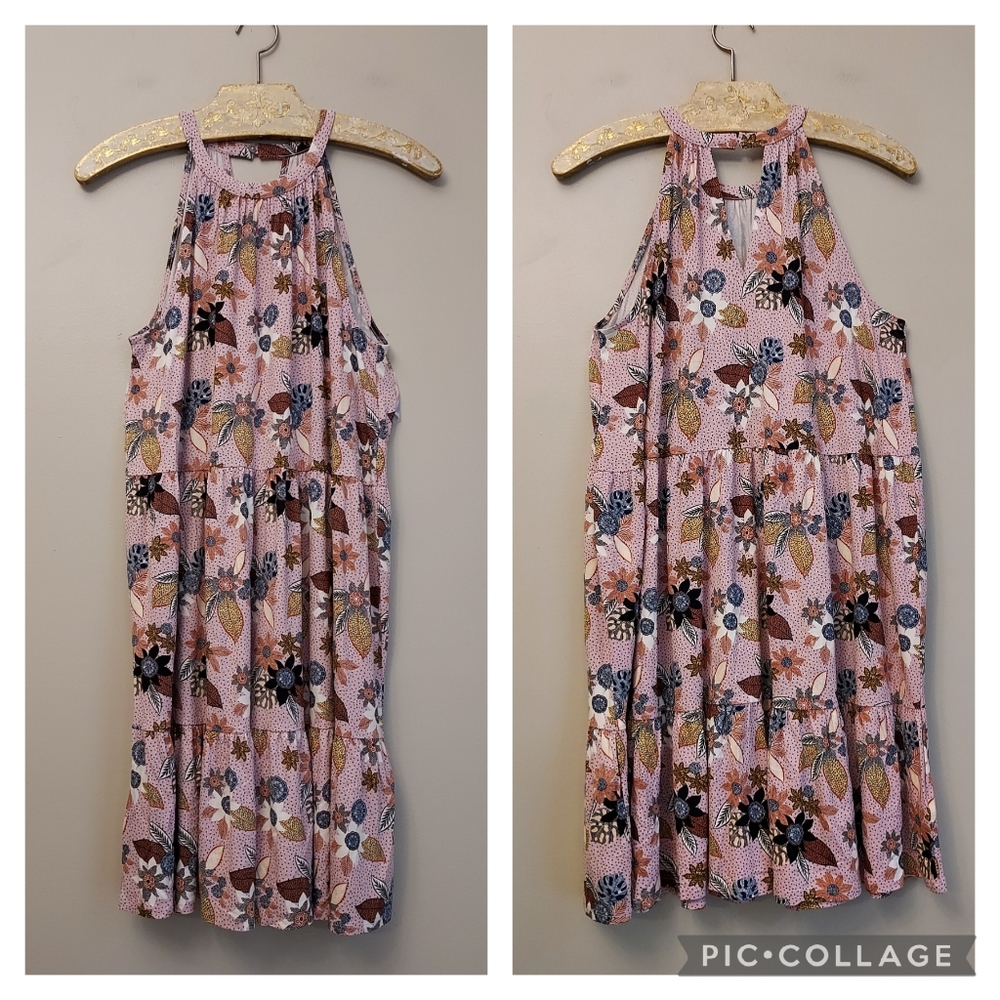 LOFT Rose Pink Floral Sleeveless Halter Tiered Knit Dress Medium NEW NWT - Picture 3 of 10